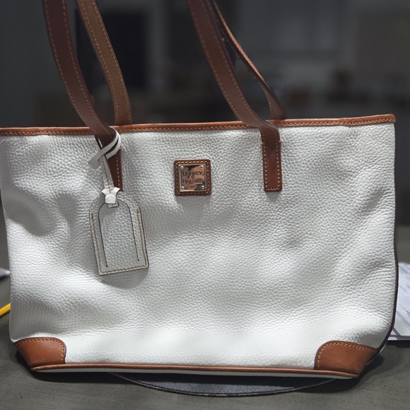 Dooney & Bourke Handbags - Dooney & Bourke White and Brown Leather Tote Bag